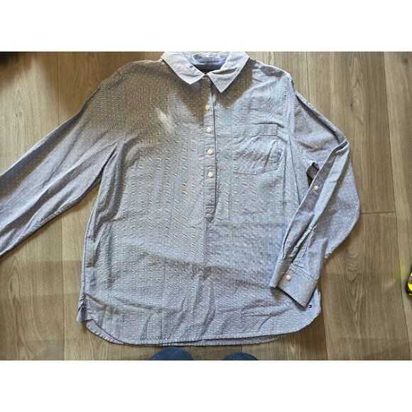 Tommy Hilfiger Womens Blue Gray Polka Dot L/G Cotton Blouse - Picture 4 of 9